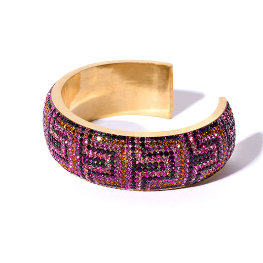 80DB Deco Anthem cuff in Pink and orange tones, featuring geometric Art Deco inspired pattern with bold symmetrical design